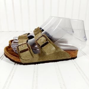 Birkenstock Arizona Suede Kaki Slip On Sandals A266